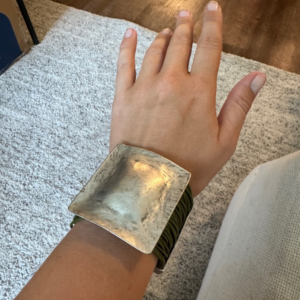 Leather and pewter bracelet